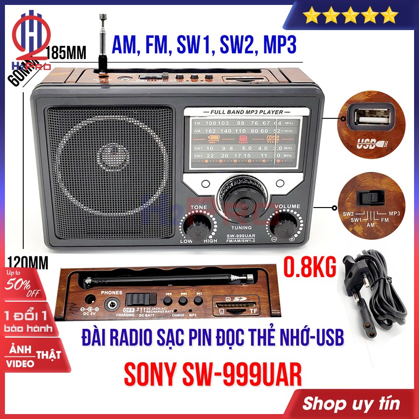 Đánh giá về Đài radio 4 bands FM-AM-SW1-SW2 SHUAE SW-999UAR H2Pro cao cấp-tích hợp Mp3-USB-Thẻ nhớ-jack tai nghe (1 chiếc), đài radio FM đa năng kiêm máy nghe nhạc-kiểu dáng cổ điển (tặng dây sạc 30K)